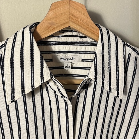 Madewell Black and White Chrisandra Striped Dress Shirt Sz 4 - Picture 2 of 3